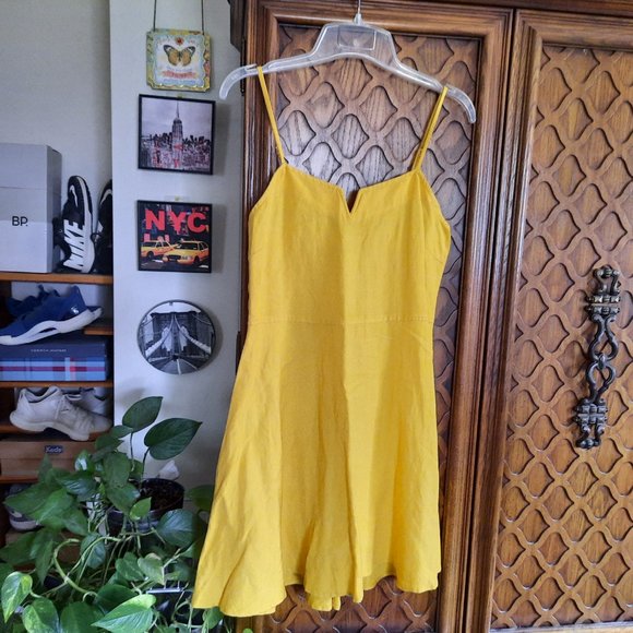 Express Fit and Flare Cami Linen Dress - Yellow, Size S - Picture 2 of 16